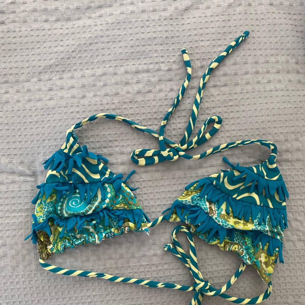 Maaji Teal and Yellow Patterned Bikini Top
